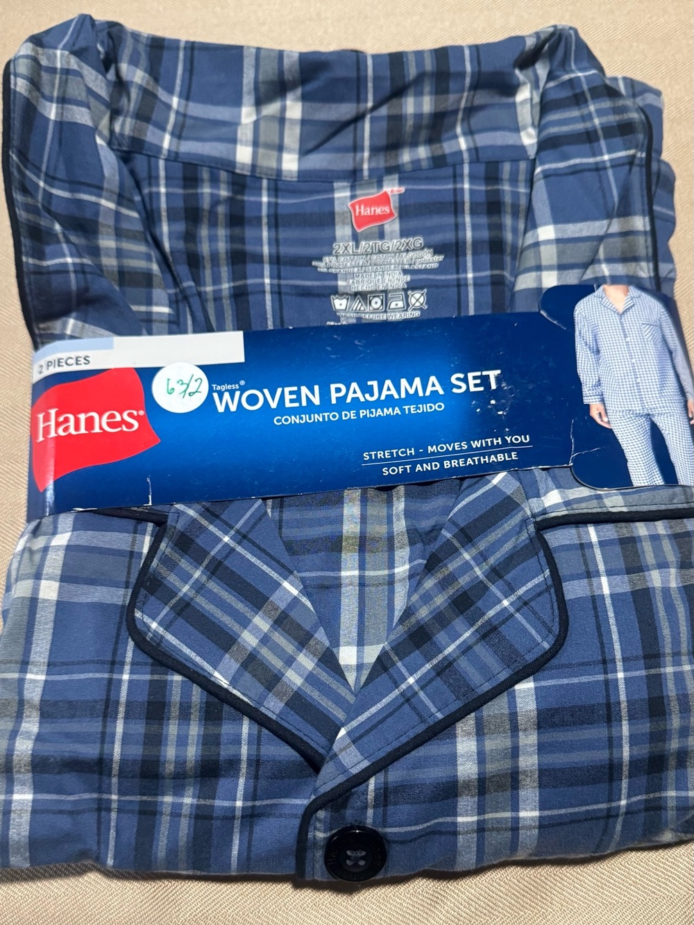 Hanes Boys Blue Plaid Woven‎ Pajama Set